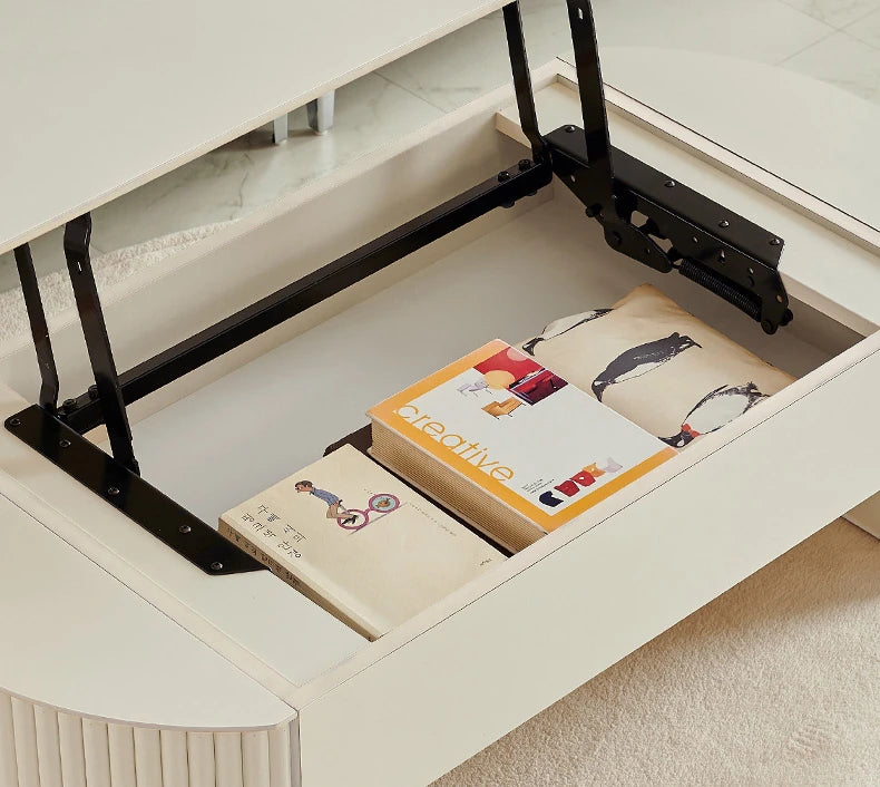 リフトアップセンターテーブル | おしゃれなホワイトデザイン | スペースを有効活用 | シンプルで多機能なリビング家具 fls-5331