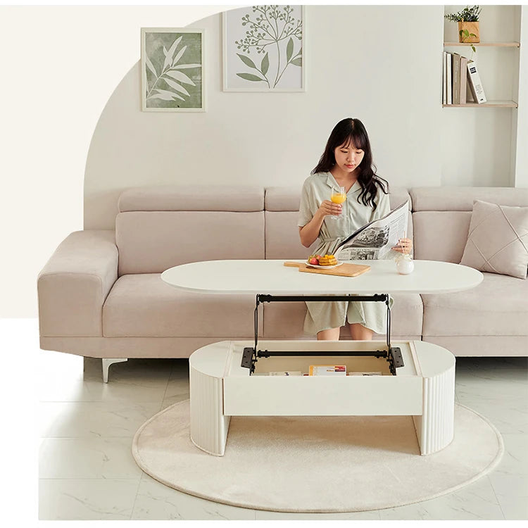 リフトアップセンターテーブル | おしゃれなホワイトデザイン | スペースを有効活用 | シンプルで多機能なリビング家具 fls-5331