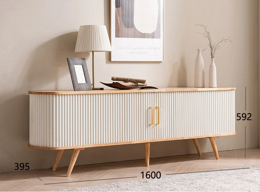 モダンデザインのテレビ台 - 木製、リブ加工、収納スペース付き、温かみのあるナチュラルカラー fls-5334