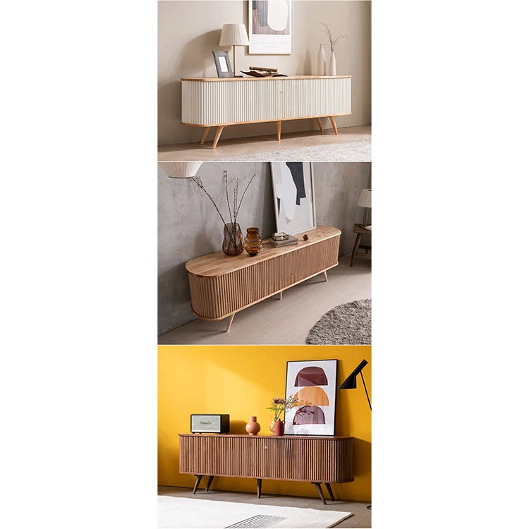 モダンデザインのテレビ台 - 木製、リブ加工、収納スペース付き、温かみのあるナチュラルカラー fls-5334