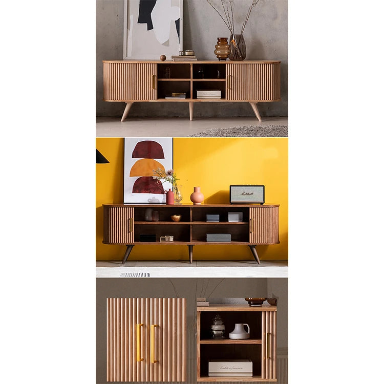 モダンデザインのテレビ台 - 木製、リブ加工、収納スペース付き、温かみのあるナチュラルカラー fls-5334