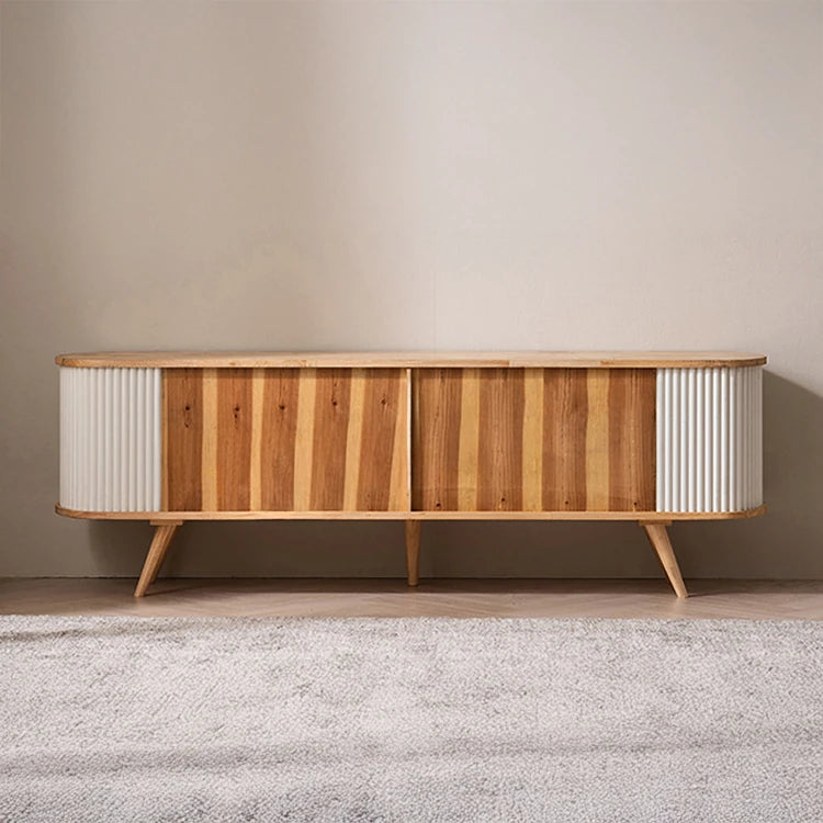 モダンデザインのテレビ台 - 木製、リブ加工、収納スペース付き、温かみのあるナチュラルカラー fls-5334