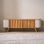 モダンデザインのテレビ台 - 木製、リブ加工、収納スペース付き、温かみのあるナチュラルカラー fls-5334