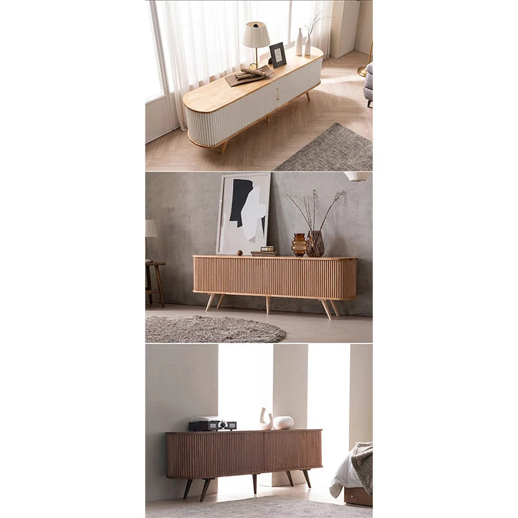 モダンデザインのテレビ台 - 木製、リブ加工、収納スペース付き、温かみのあるナチュラルカラー fls-5334