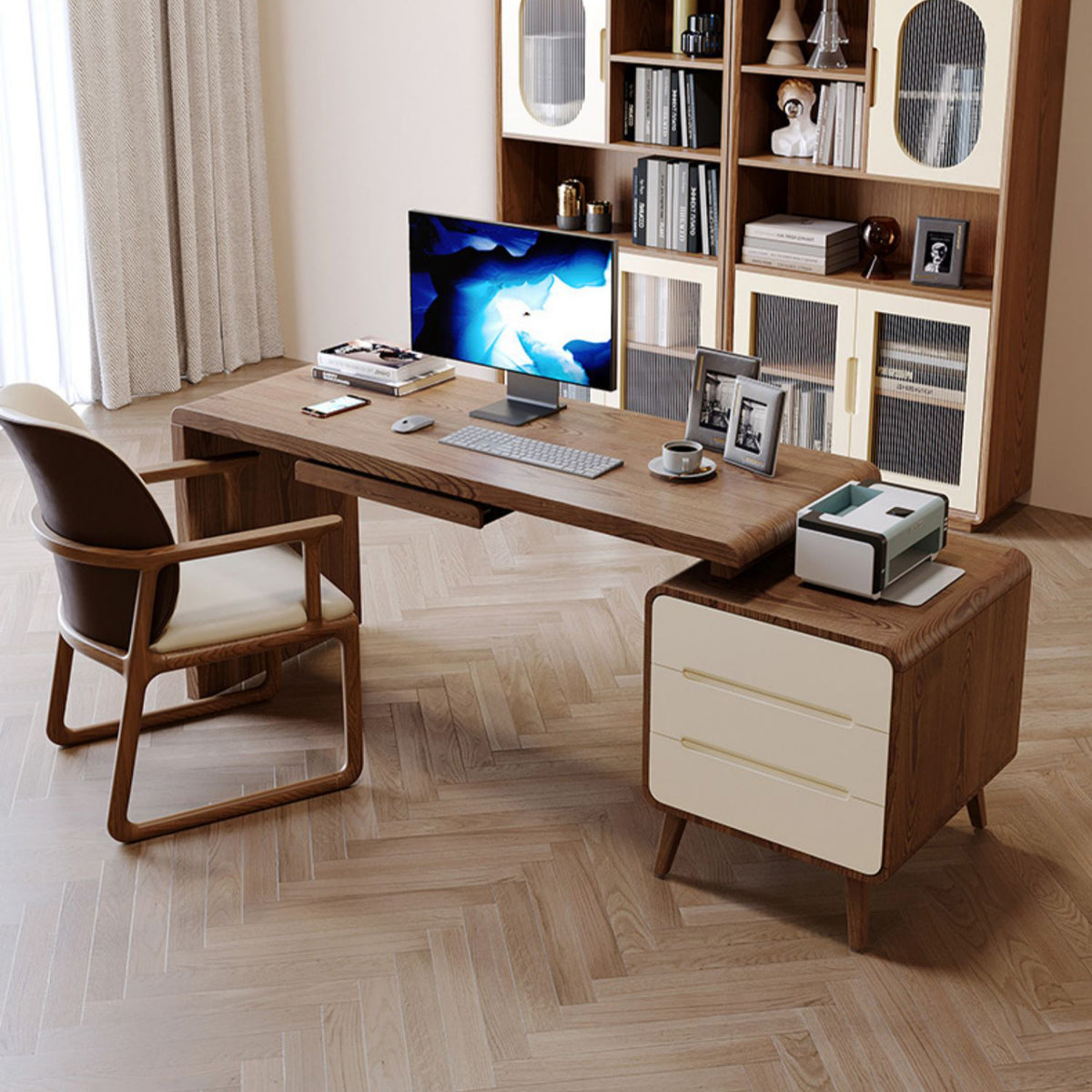 アッシュ材&パイン テーブル【多層板仕上げ】高級感溢れる木製デザインテーブル fmbs-001