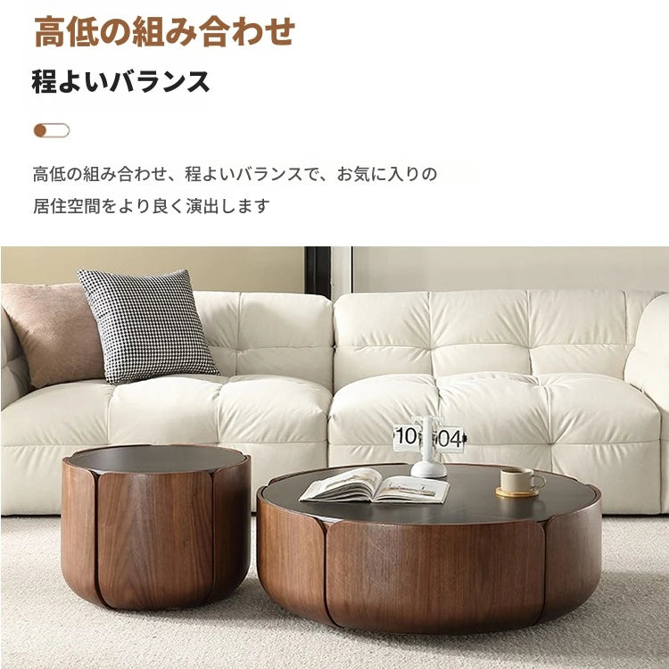 【モダンなセンターテーブル】多層板セラミック製・収納付き・おしゃれなラウンドデザイン・リビングに最適なインテリア fme-3126
