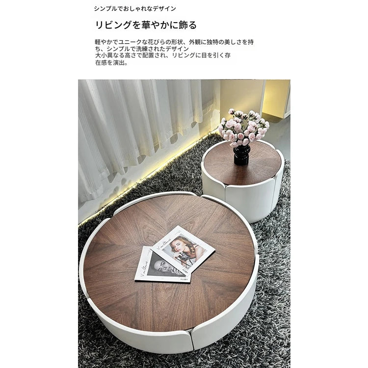 センターテーブル 多層板パイン製 おしゃれなデザイン 丸型テーブル リビングルームに最適 fme-3127