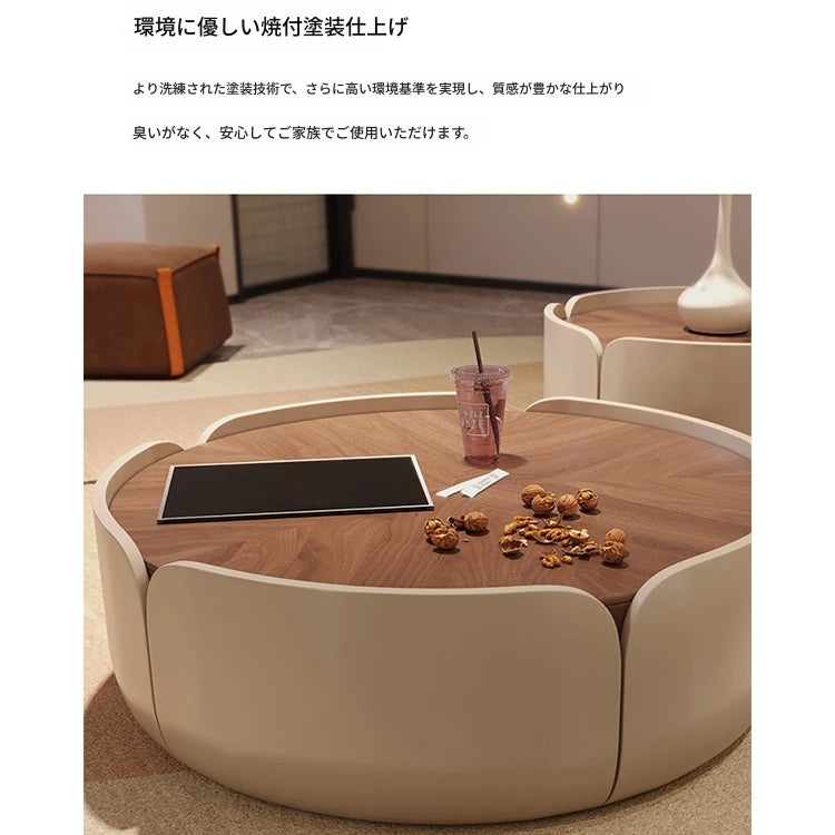 センターテーブル 多層板パイン製 おしゃれなデザイン 丸型テーブル リビングルームに最適 fme-3127