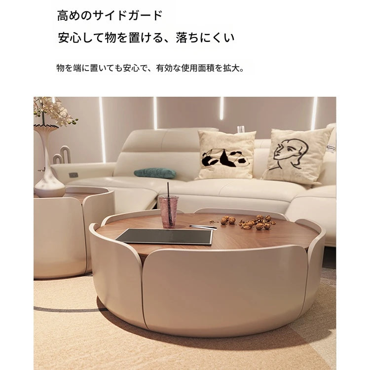 センターテーブル 多層板パイン製 おしゃれなデザイン 丸型テーブル リビングルームに最適 fme-3127