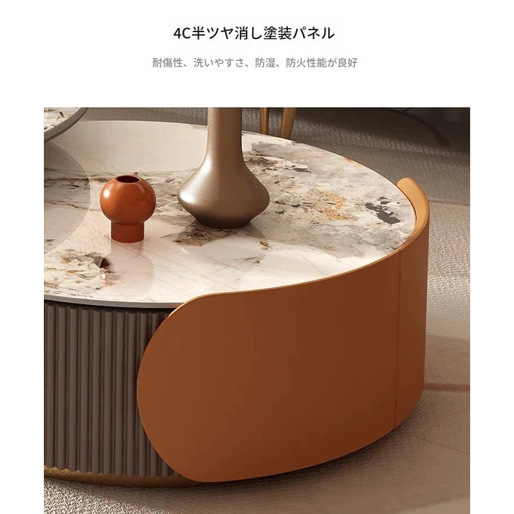 ラグジュアリーセンターテーブル|パイン・セラミック・ステンレス製|モダンデザイン|リビングルームに最適なインテリアアクセント fme-3128