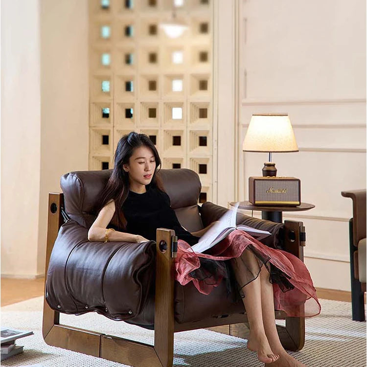 シリコンフィル本革製リラクゼーションチェア - リッチな座り心地とスタイリッシュなデザインでくつろぎの時間を演出 fme-3130