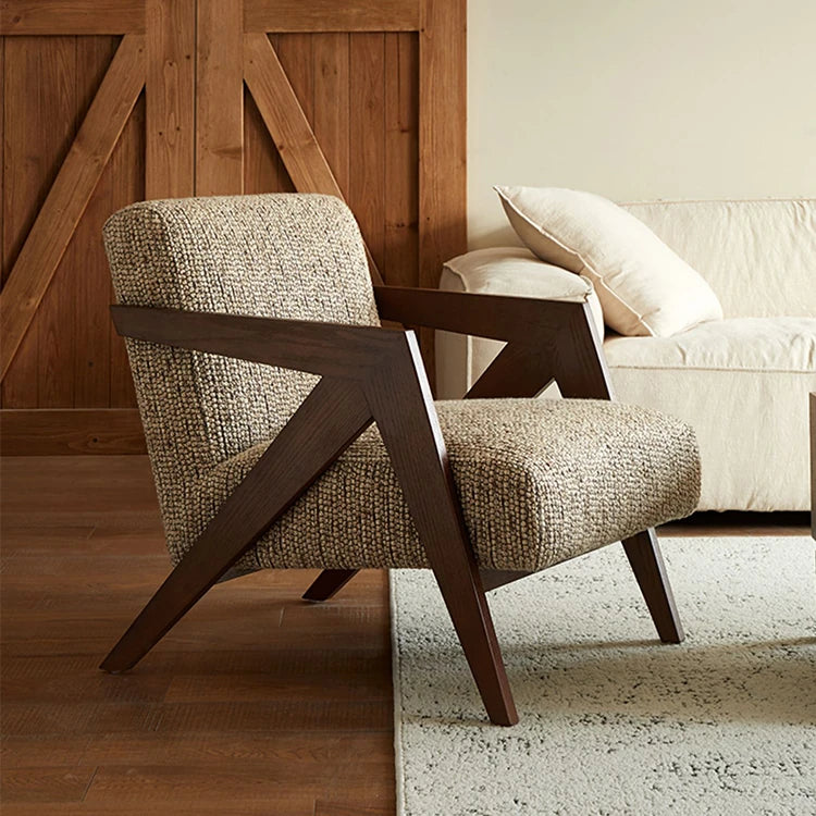 スタイリッシュな綿麻チェア|ナチュラルウッドフレームのリビング家具|快適な座り心地と洗練されたデザイン fme-3132