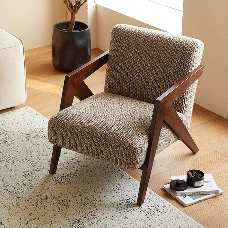 スタイリッシュな綿麻チェア|ナチュラルウッドフレームのリビング家具|快適な座り心地と洗練されたデザイン fme-3132