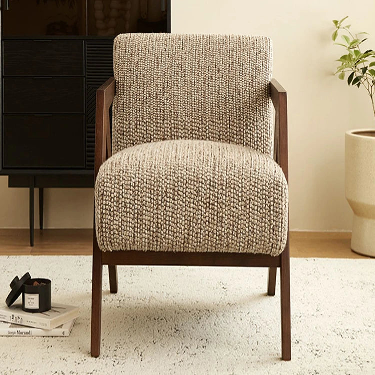 スタイリッシュな綿麻チェア|ナチュラルウッドフレームのリビング家具|快適な座り心地と洗練されたデザイン fme-3132