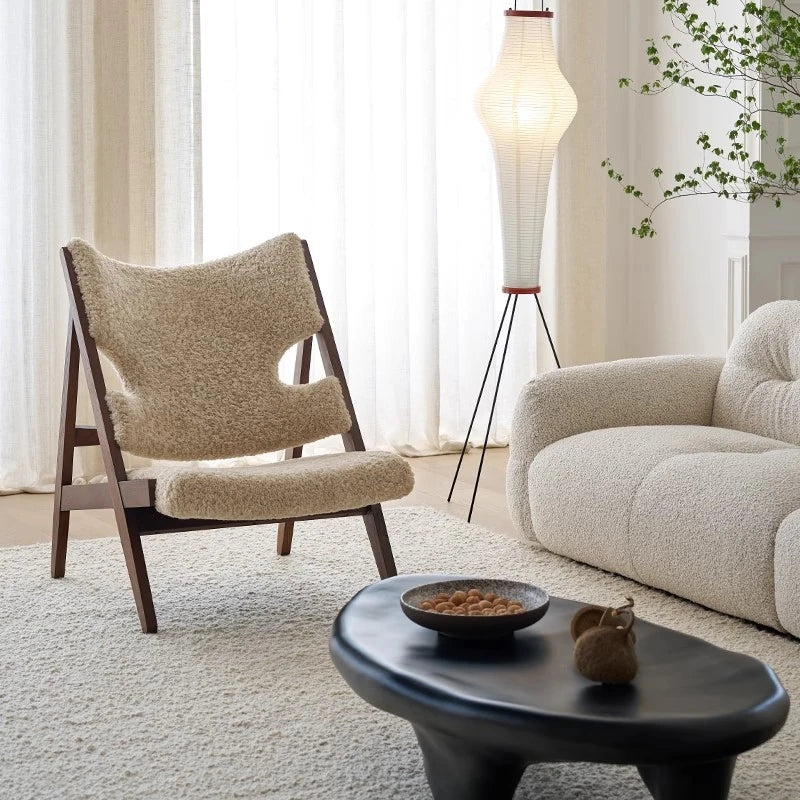 シープボア&シリコンフィル アッシュ材チェア - 快適なリラックス空間のための洗練されたデザイン fme-3136