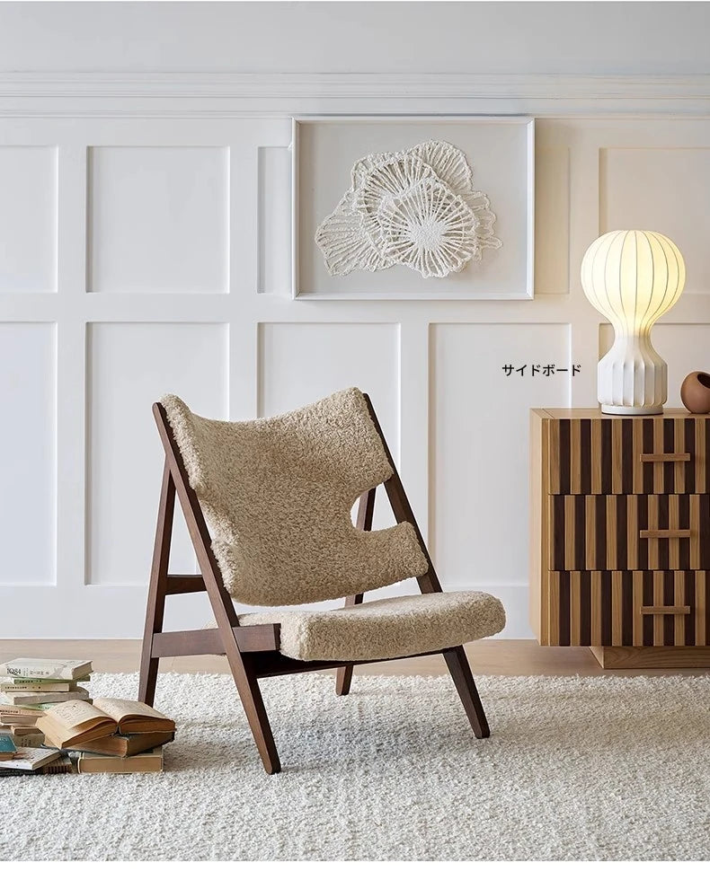 シープボア&シリコンフィル アッシュ材チェア - 快適なリラックス空間のための洗練されたデザイン fme-3136
