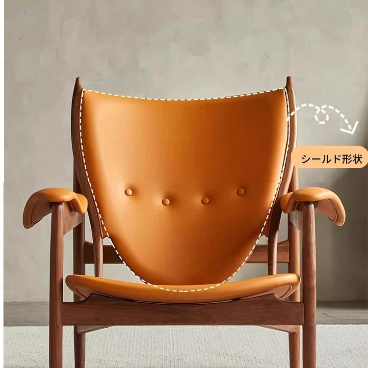 アッシュ材とPUレザーのシールド型デザインチェア - おしゃれで快適なリビングに最適! fme-3137