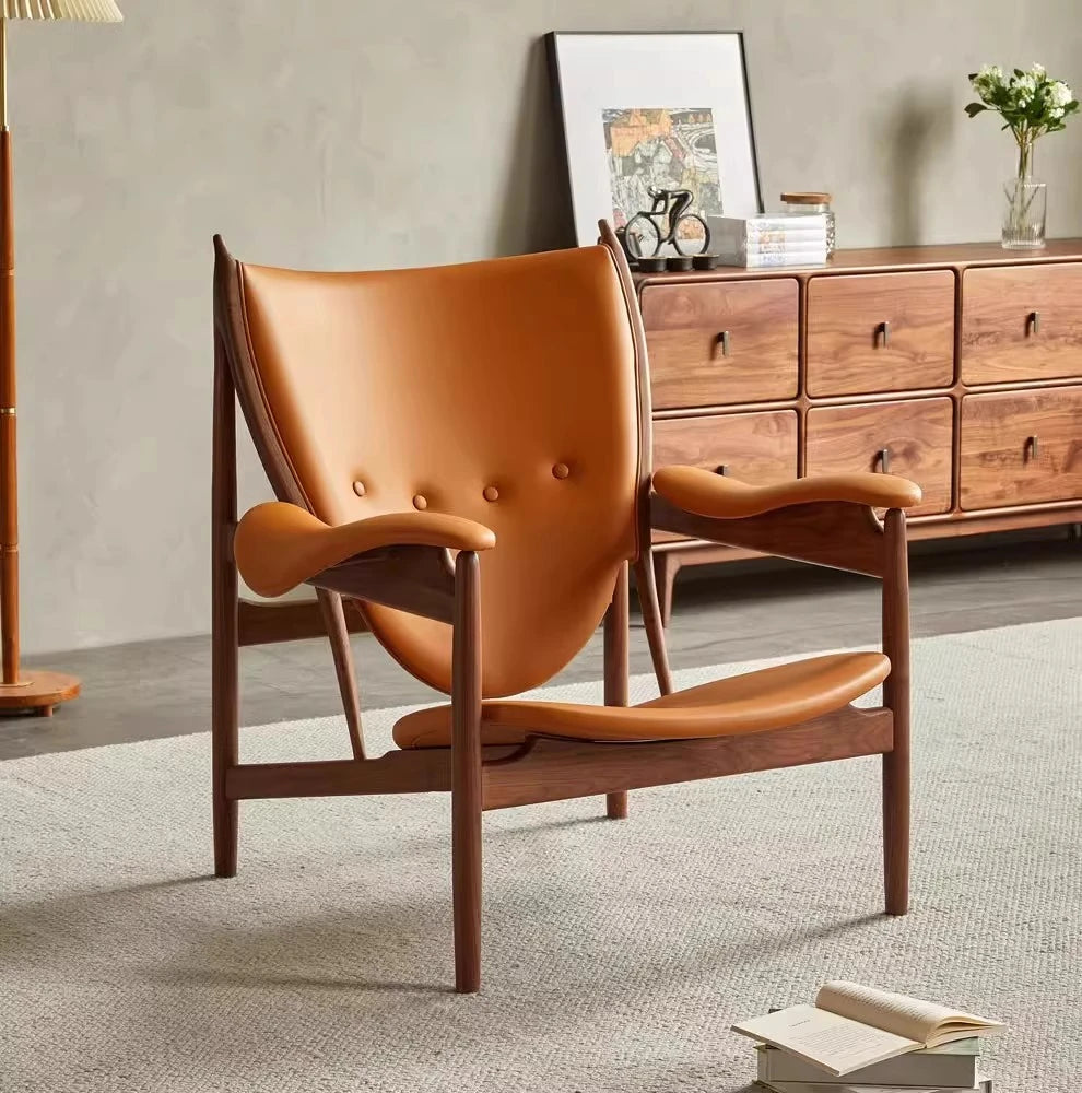 アッシュ材とPUレザーのシールド型デザインチェア - おしゃれで快適なリビングに最適! fme-3137