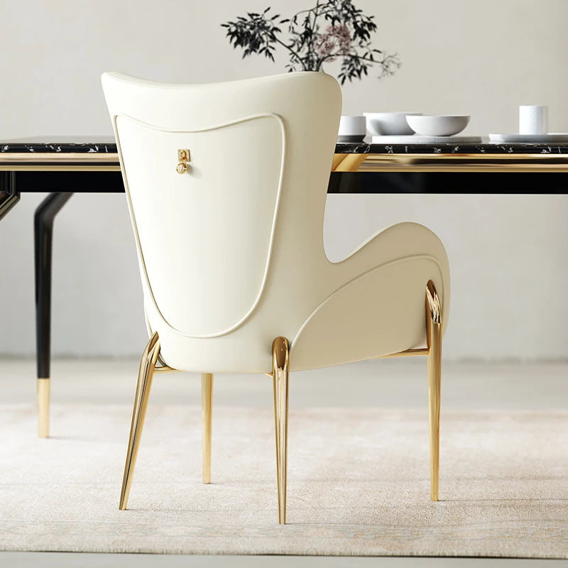 高級感あふれる無垢材・ステンレス製PUレザー チェア | おしゃれなインテリアに最適なリビングルーム用椅子 fmfd-5052