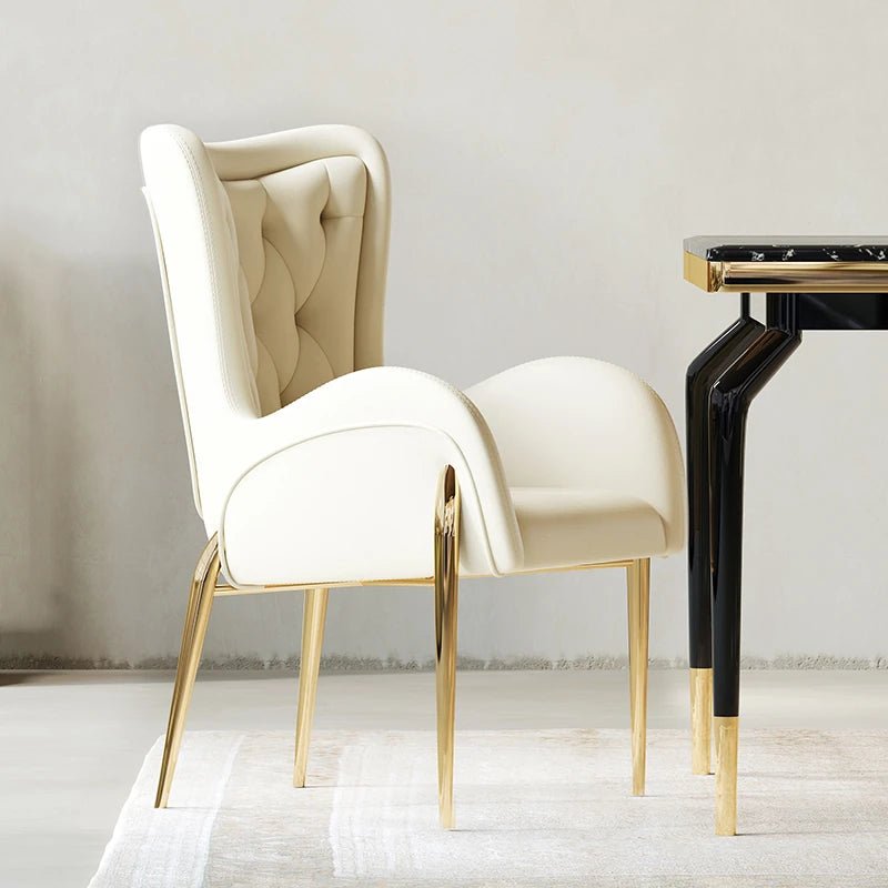 高級感あふれる無垢材・ステンレス製PUレザー チェア | おしゃれなインテリアに最適なリビングルーム用椅子 fmfd-5052