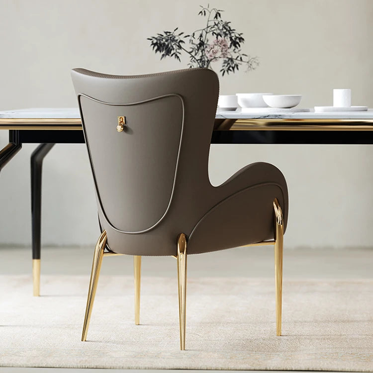 高級感あふれる無垢材・ステンレス製PUレザー チェア | おしゃれなインテリアに最適なリビングルーム用椅子 fmfd-5052