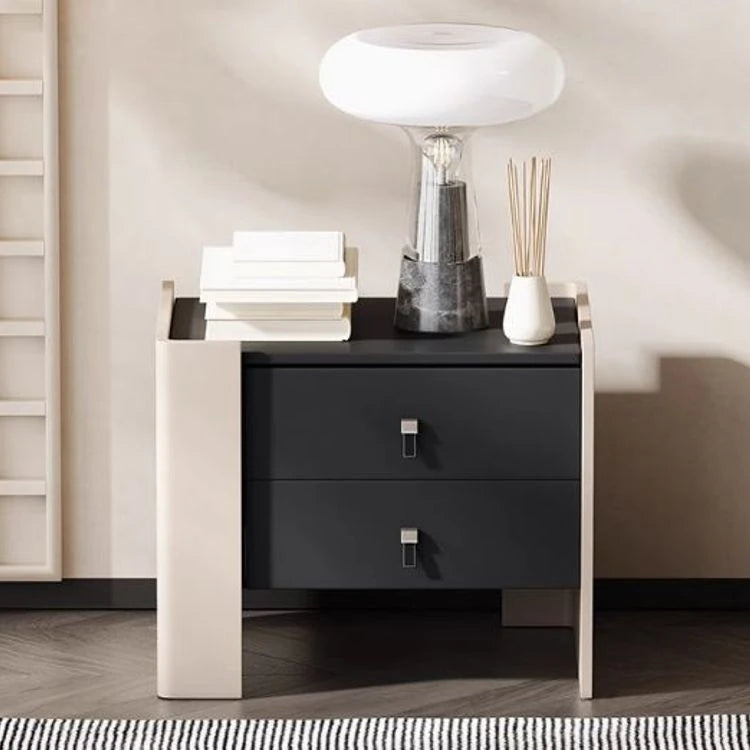 シンプルでスタイリッシュなオーク多層板ナイトテーブル - PUレザー引き出し付き、モダンなインテリアに最適! fmfd-5057