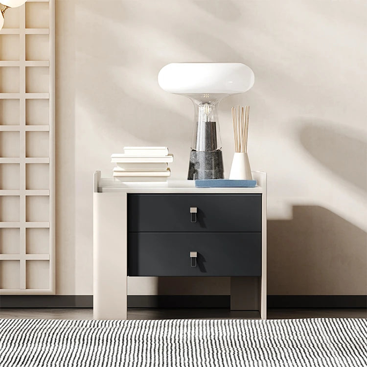 シンプルでスタイリッシュなオーク多層板ナイトテーブル - PUレザー引き出し付き、モダンなインテリアに最適! fmfd-5057