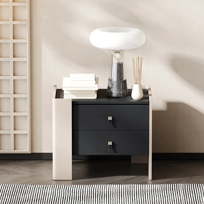 シンプルでスタイリッシュなオーク多層板ナイトテーブル - PUレザー引き出し付き、モダンなインテリアに最適! fmfd-5057