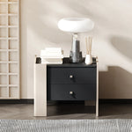 シンプルでスタイリッシュなオーク多層板ナイトテーブル - PUレザー引き出し付き、モダンなインテリアに最適! fmfd-5057