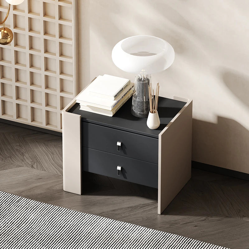 シンプルでスタイリッシュなオーク多層板ナイトテーブル - PUレザー引き出し付き、モダンなインテリアに最適! fmfd-5057