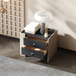 シンプルでスタイリッシュなオーク多層板ナイトテーブル - PUレザー引き出し付き、モダンなインテリアに最適! fmfd-5057