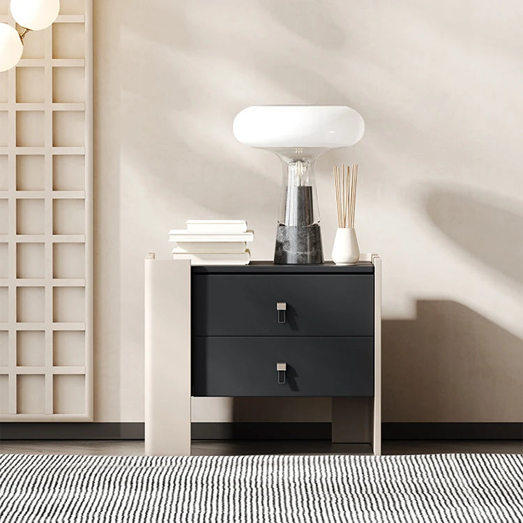 シンプルでスタイリッシュなオーク多層板ナイトテーブル - PUレザー引き出し付き、モダンなインテリアに最適! fmfd-5057