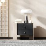 シンプルでスタイリッシュなオーク多層板ナイトテーブル - PUレザー引き出し付き、モダンなインテリアに最適! fmfd-5057