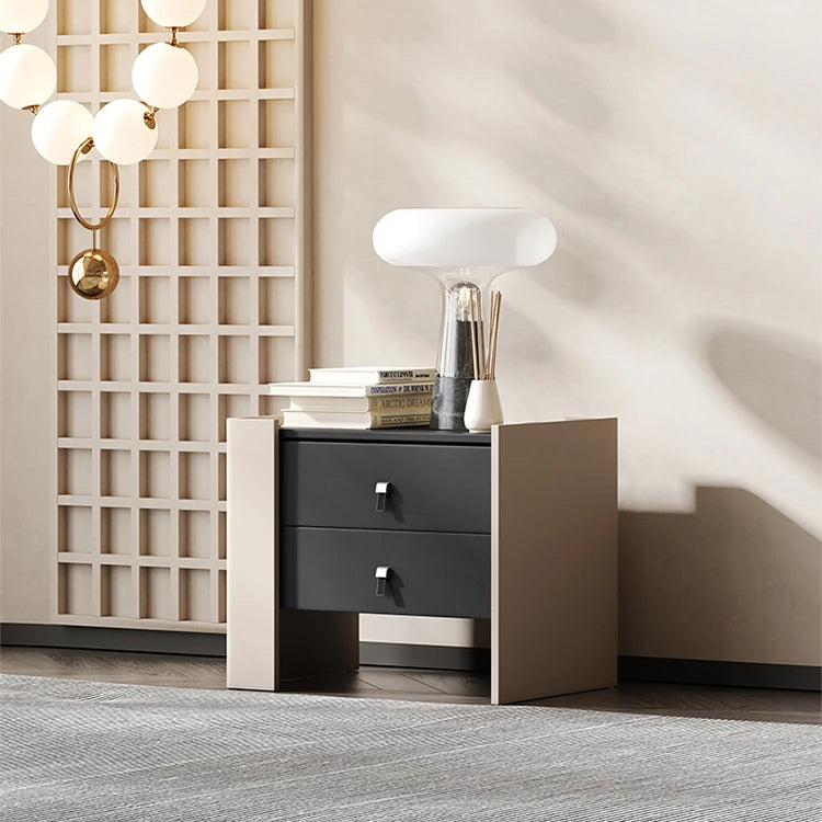 シンプルでスタイリッシュなオーク多層板ナイトテーブル - PUレザー引き出し付き、モダンなインテリアに最適! fmfd-5057