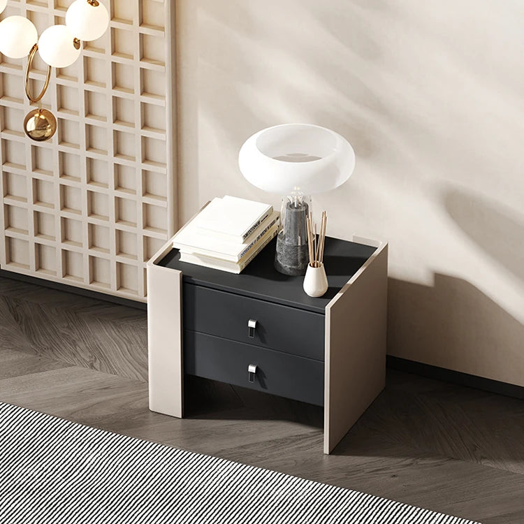 シンプルでスタイリッシュなオーク多層板ナイトテーブル - PUレザー引き出し付き、モダンなインテリアに最適! fmfd-5057