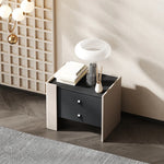 シンプルでスタイリッシュなオーク多層板ナイトテーブル - PUレザー引き出し付き、モダンなインテリアに最適! fmfd-5057