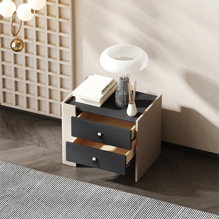 シンプルでスタイリッシュなオーク多層板ナイトテーブル - PUレザー引き出し付き、モダンなインテリアに最適! fmfd-5057