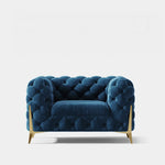 おしゃれなパインステンレス製ソファー|ラグジュアリーな深い青色・リビングルームに最適なデザイン fmfd-5060