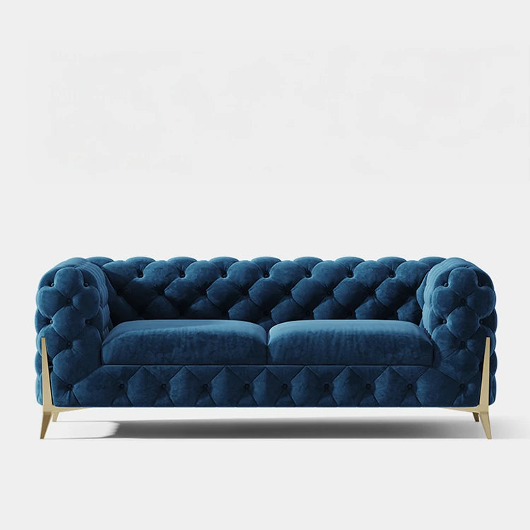 おしゃれなパインステンレス製ソファー|ラグジュアリーな深い青色・リビングルームに最適なデザイン fmfd-5060