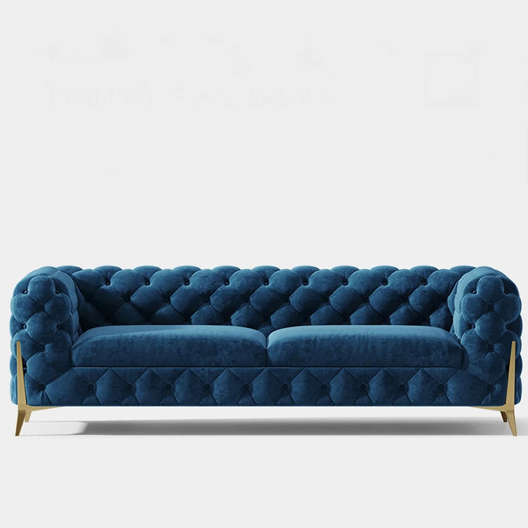 おしゃれなパインステンレス製ソファー|ラグジュアリーな深い青色・リビングルームに最適なデザイン fmfd-5060