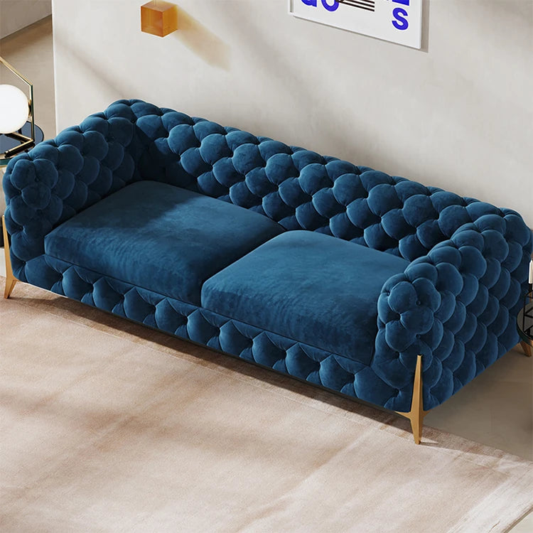 おしゃれなパインステンレス製ソファー|ラグジュアリーな深い青色・リビングルームに最適なデザイン fmfd-5060