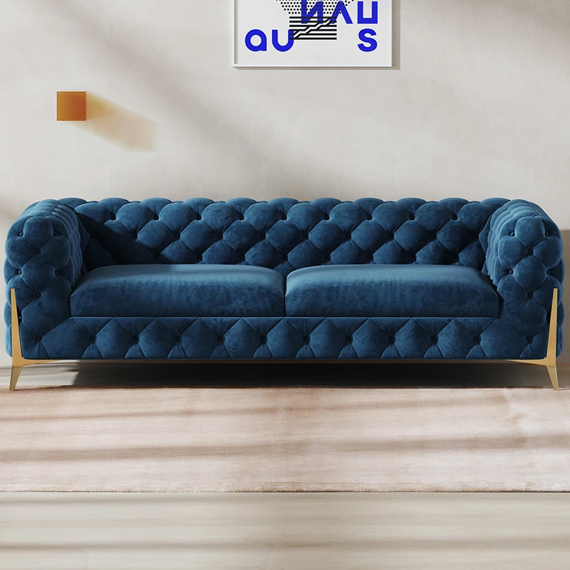 おしゃれなパインステンレス製ソファー|ラグジュアリーな深い青色・リビングルームに最適なデザイン fmfd-5060