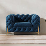 おしゃれなパインステンレス製ソファー|ラグジュアリーな深い青色・リビングルームに最適なデザイン fmfd-5060