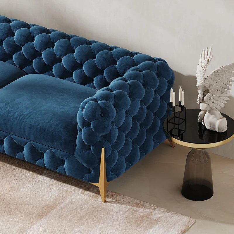 おしゃれなパインステンレス製ソファー|ラグジュアリーな深い青色・リビングルームに最適なデザイン fmfd-5060