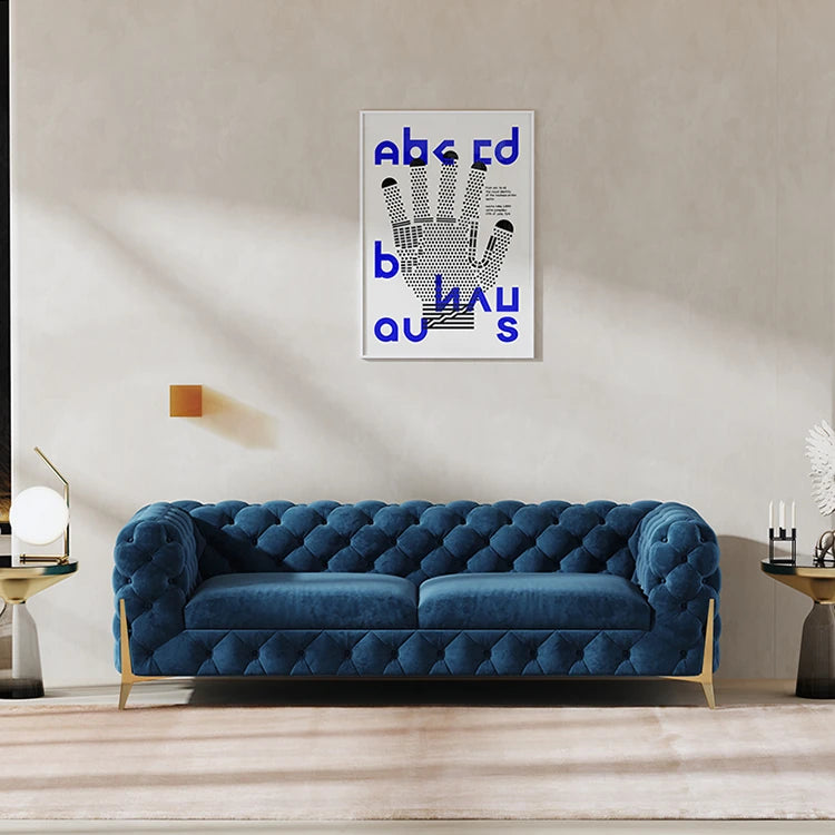 おしゃれなパインステンレス製ソファー|ラグジュアリーな深い青色・リビングルームに最適なデザイン fmfd-5060