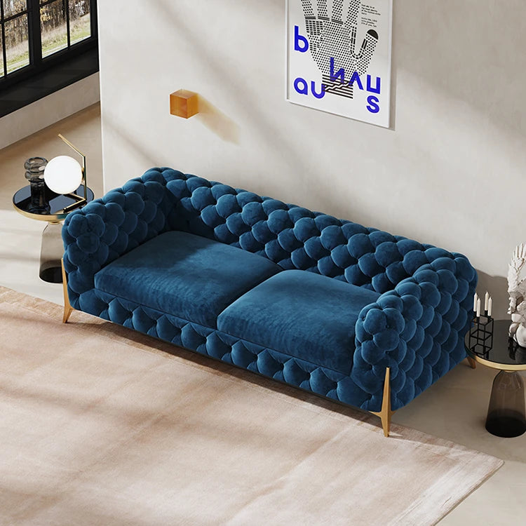 おしゃれなパインステンレス製ソファー|ラグジュアリーな深い青色・リビングルームに最適なデザイン fmfd-5060