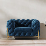 おしゃれなパインステンレス製ソファー|ラグジュアリーな深い青色・リビングルームに最適なデザイン fmfd-5060