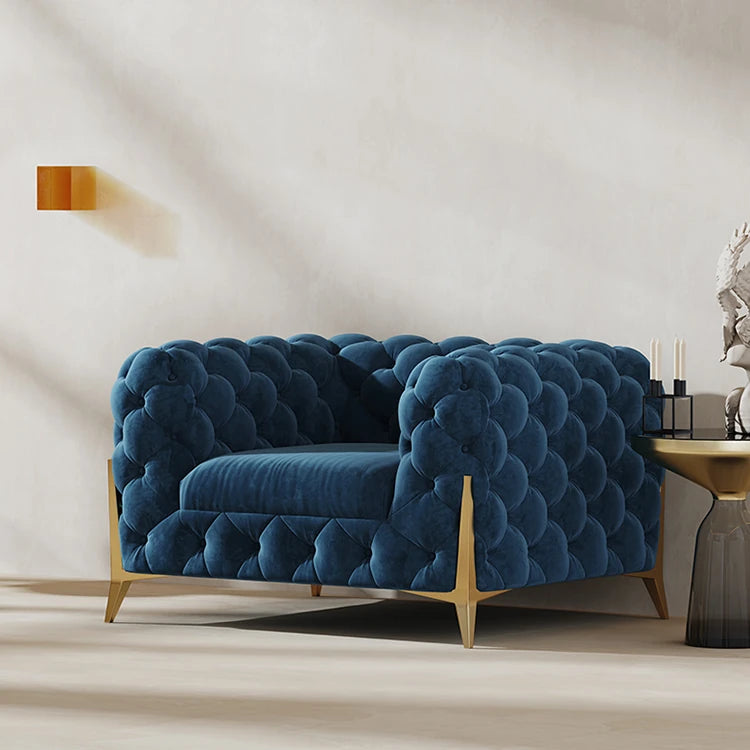 おしゃれなパインステンレス製ソファー|ラグジュアリーな深い青色・リビングルームに最適なデザイン fmfd-5060