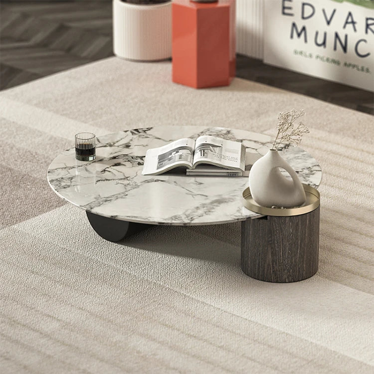 センターテーブル 大理石デザイン 多層板 ステンレス製 おしゃれなリビング家具 収納付き fmfd-5063