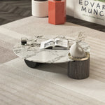 センターテーブル 大理石デザイン 多層板 ステンレス製 おしゃれなリビング家具 収納付き fmfd-5063